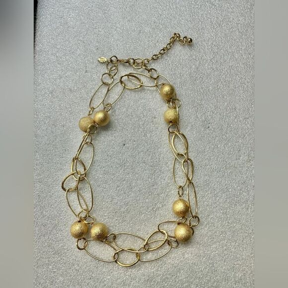 Gold Tone Oval Link Joan Rivers  Textured Beads Necklace 36" EUC - Picture 1 of 4